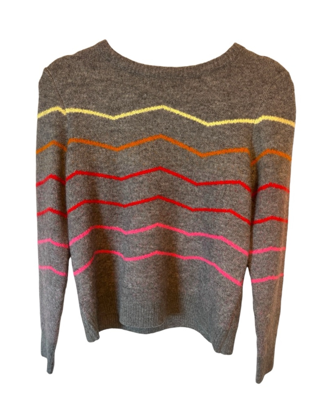 THML Gray Crewneck Sweater Yellow, Orange, Red Pink Chevron Stripes Size XS